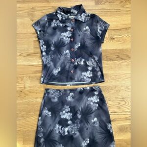 Vintage Y2K Up Front Button-Up Top and Skirt Set